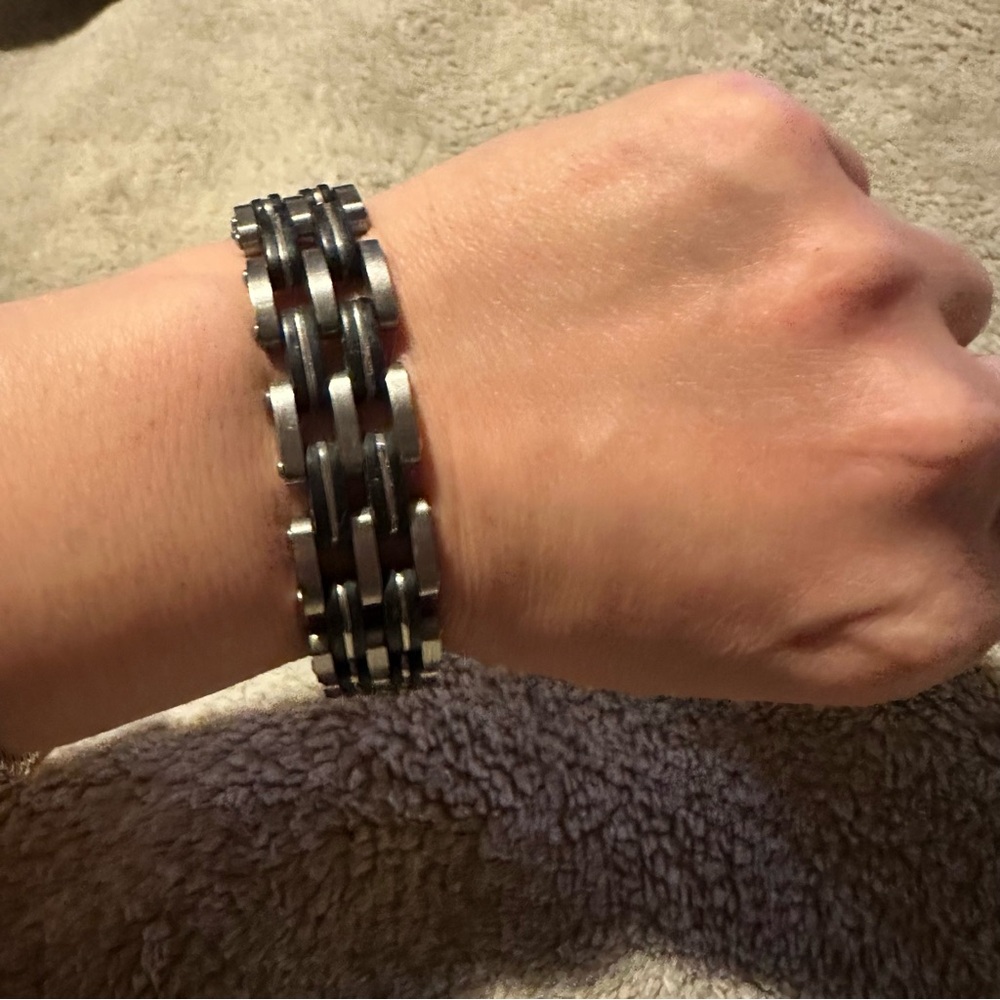 Men's Stainless Steel & Black Rubber Motorcycle Chain Link Bracelet